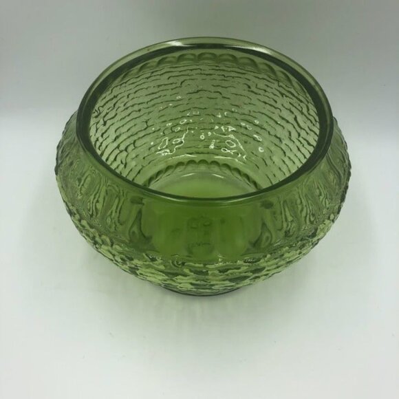 Vintage NAPCO 1176 Green Glass Vase Bowl Ribbed - Picture 5 of 12